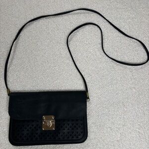 crossbody black small purse bag gold accents coquette downtown girl chic elegant